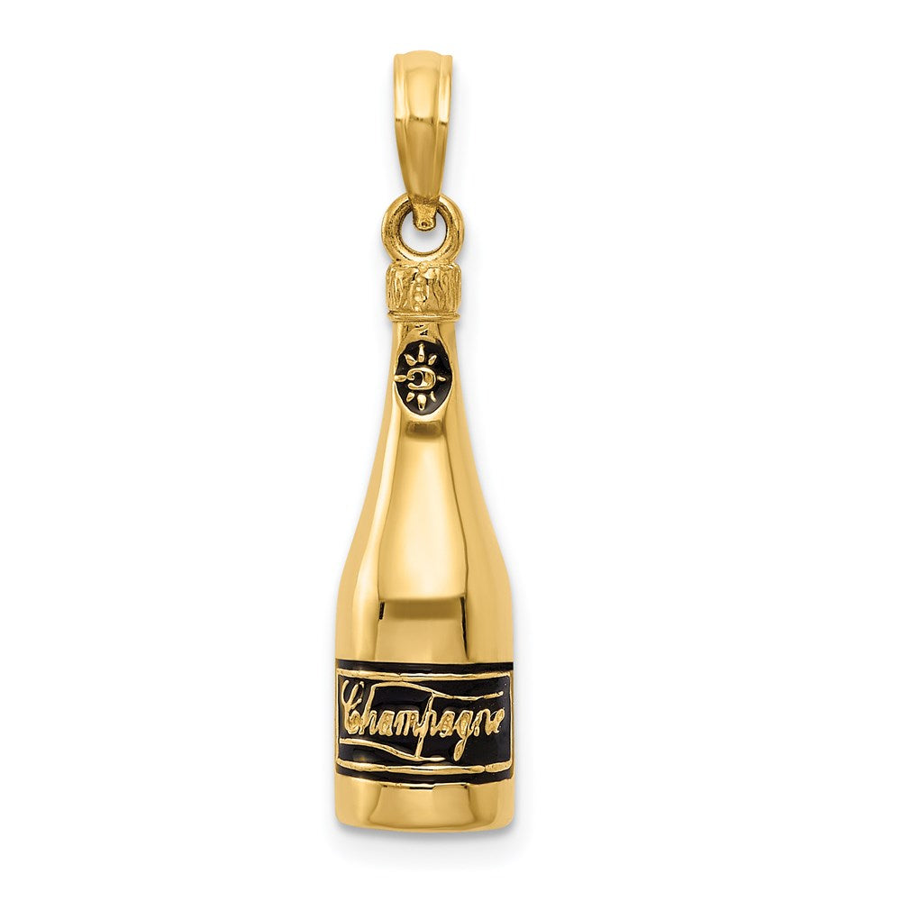 14K Gold Polished 3D Enameled Champagne Bottle Pendant - Charlie & Co. Jewelry