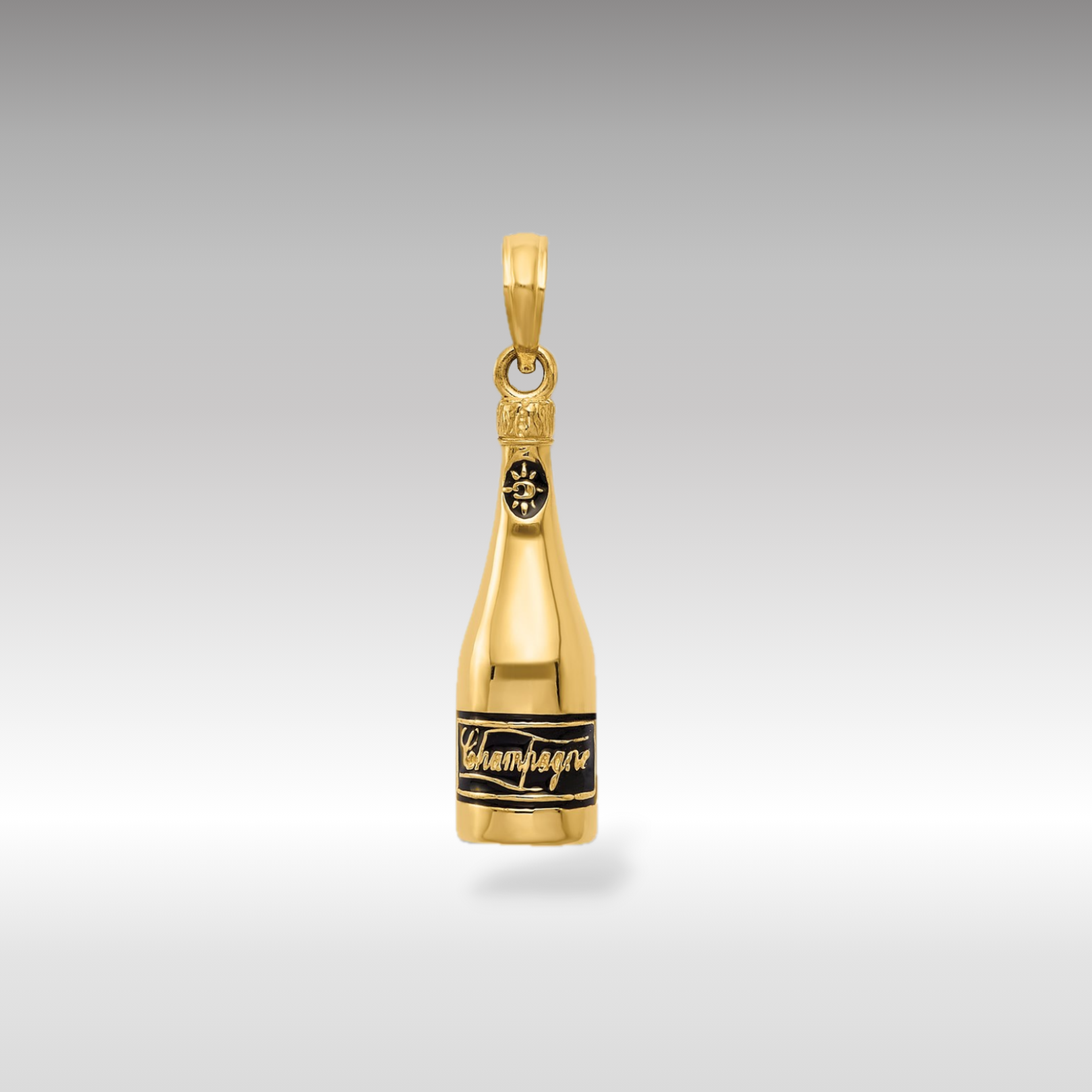 14K Gold Polished 3D Enameled Champagne Bottle Pendant - Charlie & Co. Jewelry