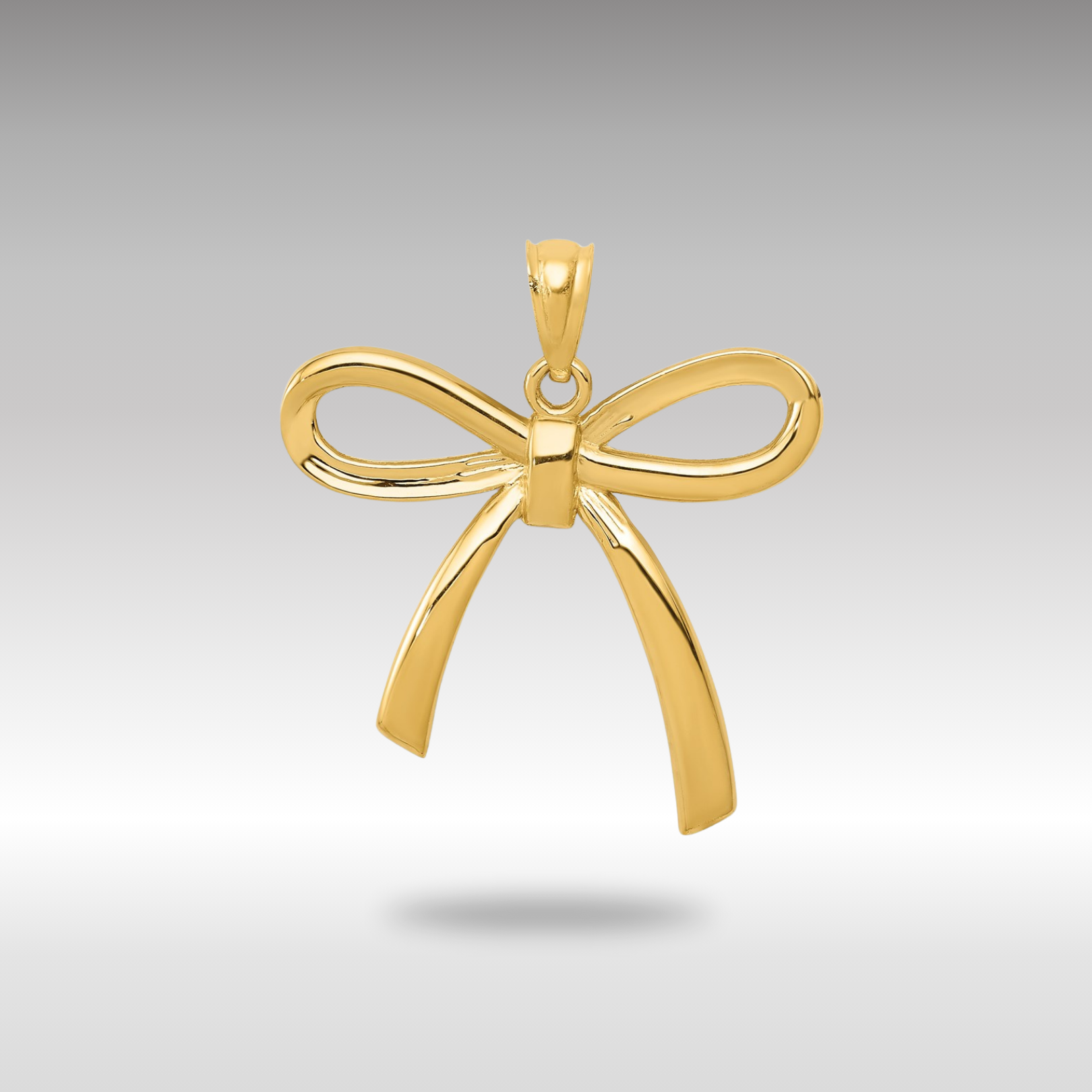 Gold Polished Large Ribbon Bow Pendant Necklace Model-K5422 - Charlie & Co. Jewelry