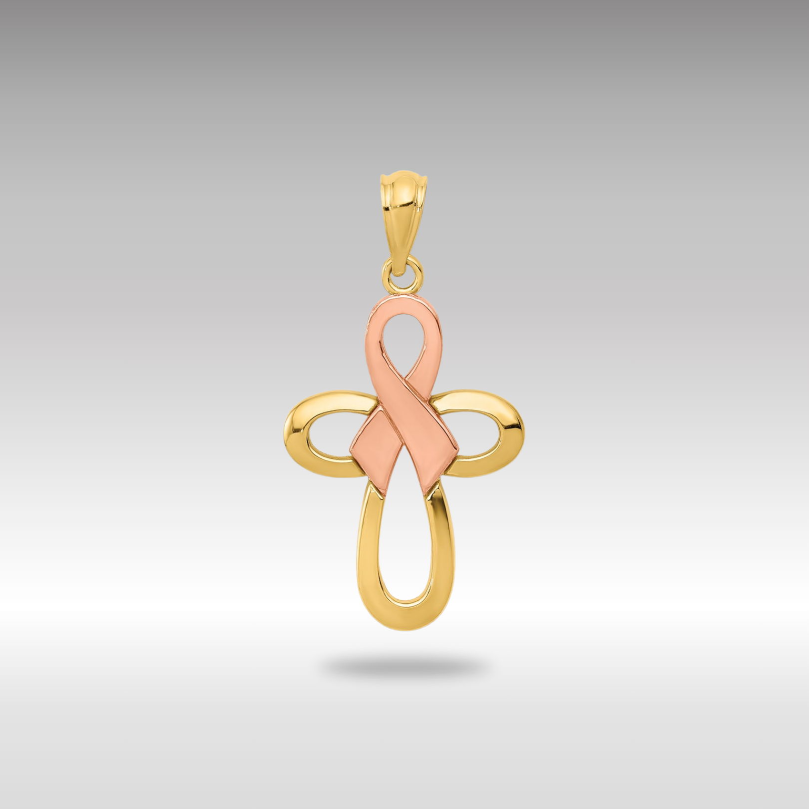 14K Gold Polished Pink Ribbon Cross Pendant Model k5477