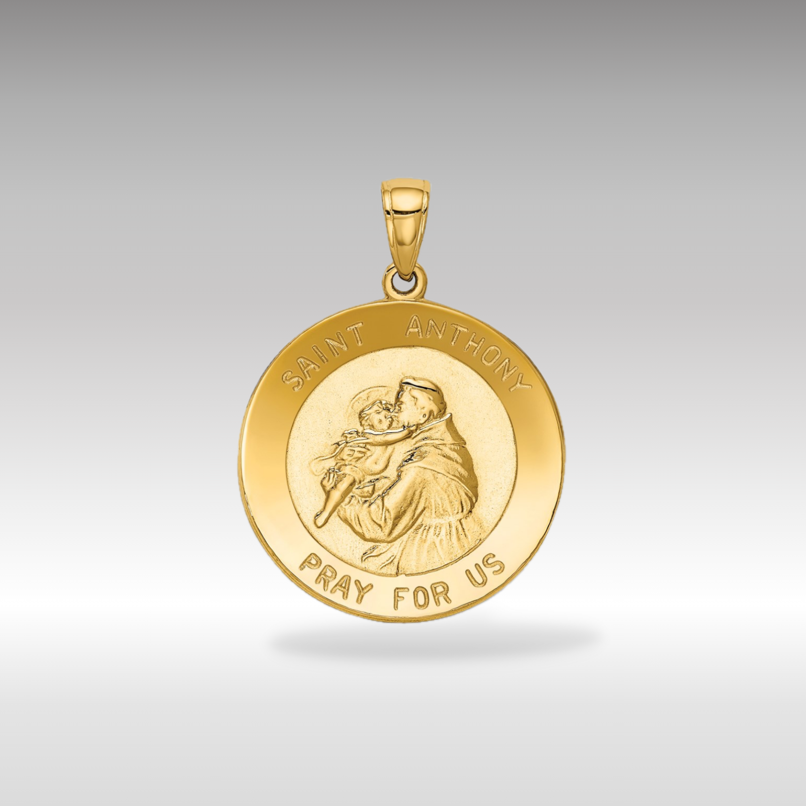 14K Gold Large Saint Anthony Solid Round Medal Pendant Model