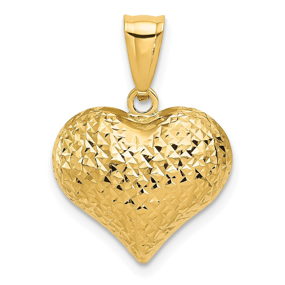 14K Gold Polished and Textured 3D Heart Pendant - Charlie & Co. Jewelry