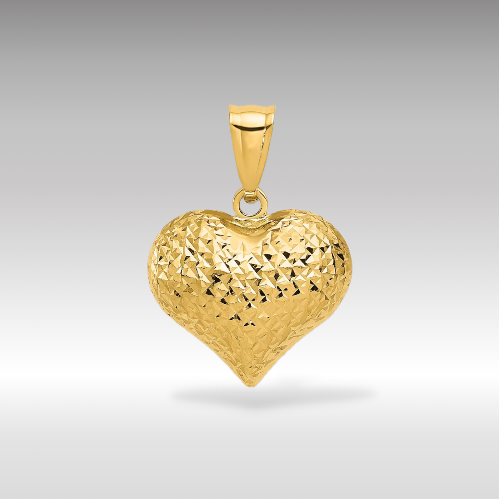 14K Gold Polished and Textured 3D Heart Pendant - Charlie & Co. Jewelry