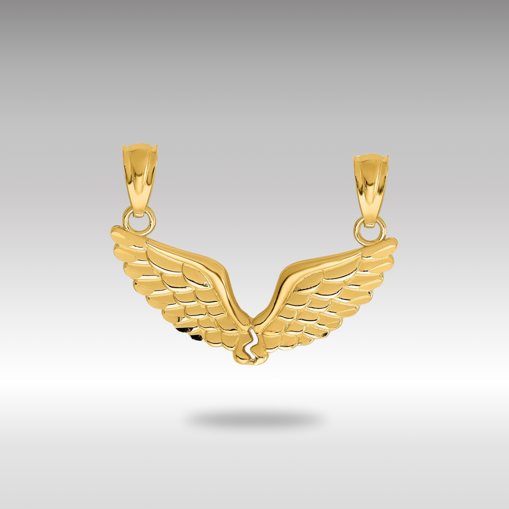 Gold Polished 2 Piece Break Apart Angel Wings Pendants Necklace - Model K5883 - Charlie & Co. Jewelry