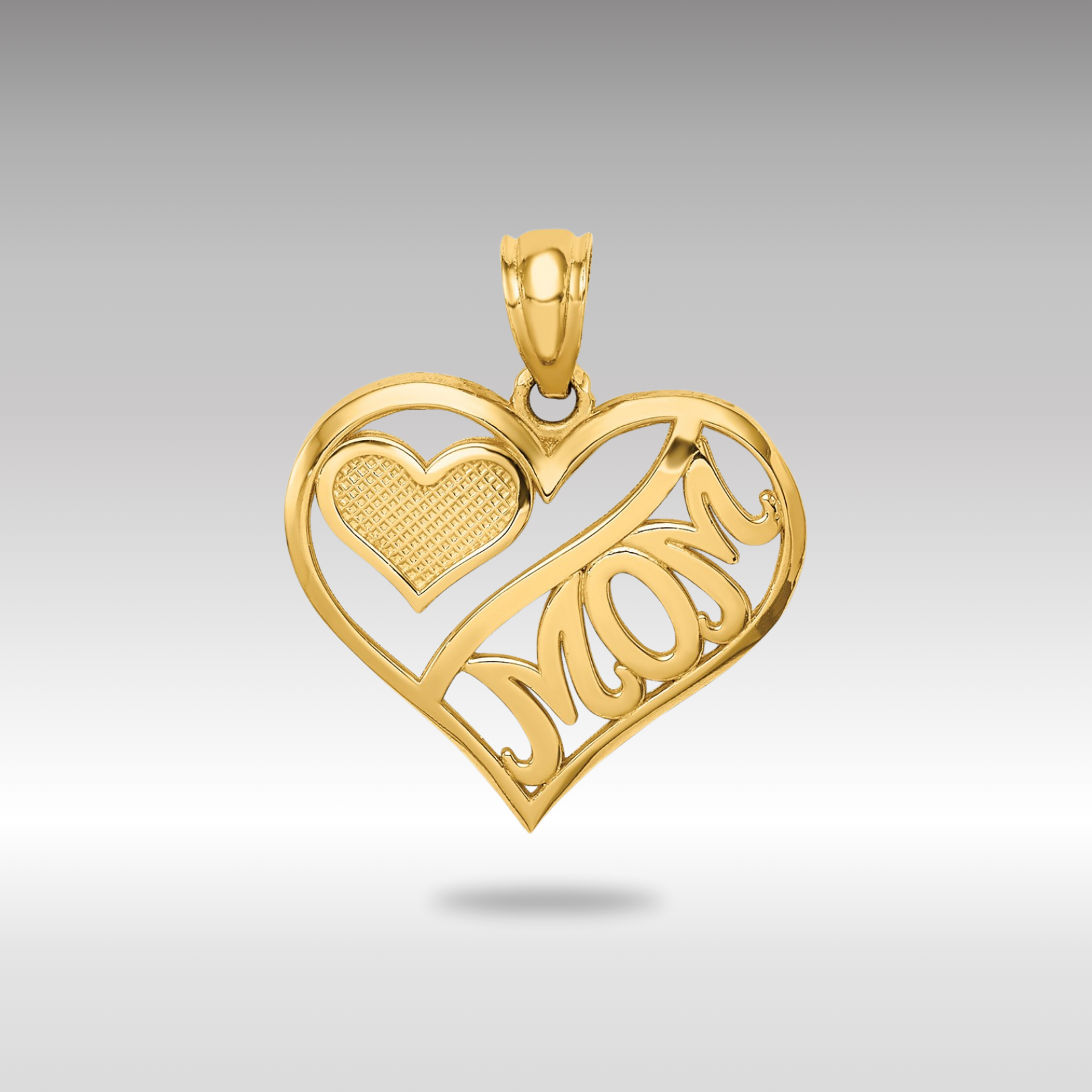Gold Polished MOM and Heart In Heart Pendant Necklace - Model K5891 - Charlie & Co. Jewelry