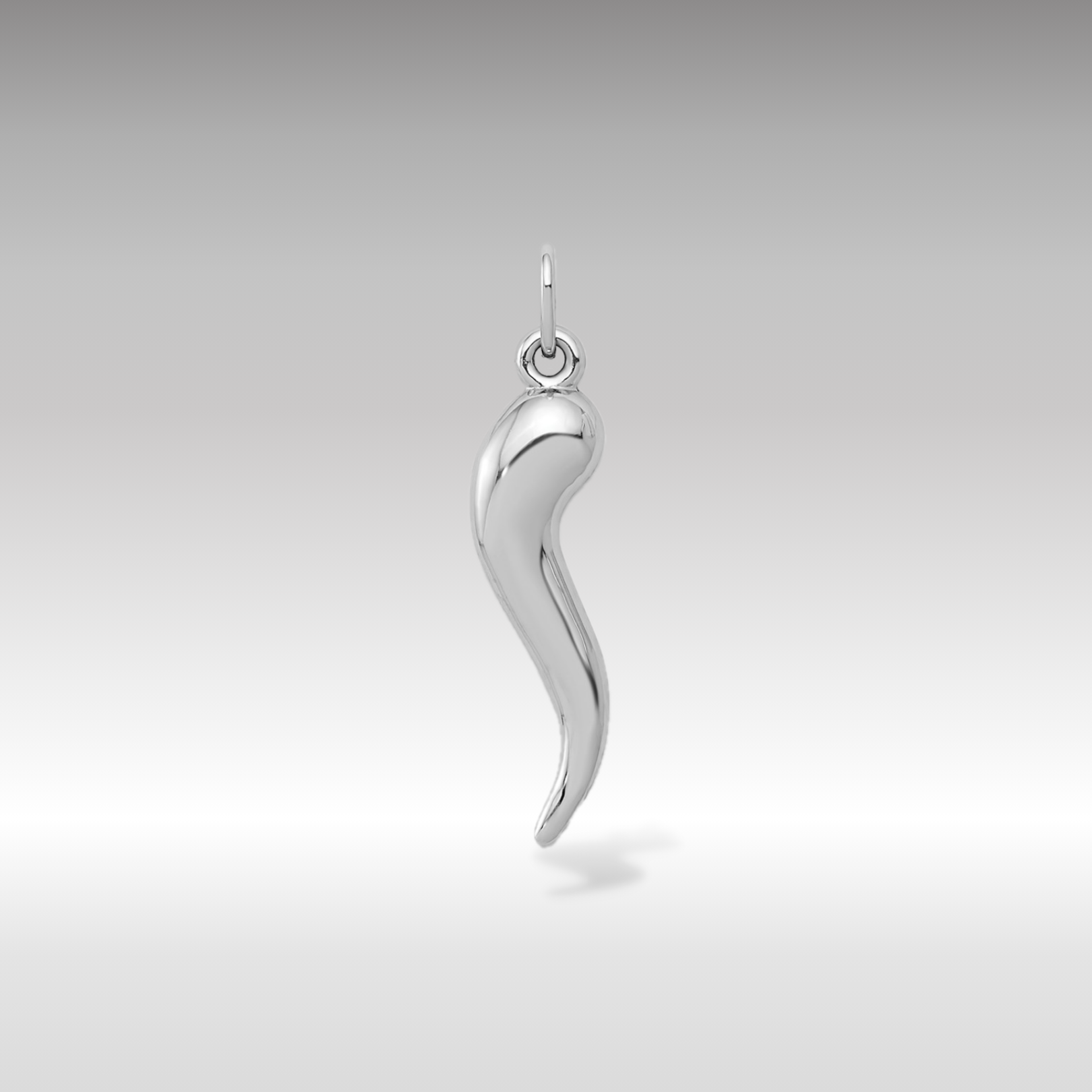 14K White Gold Medium 3D Italian Horn Charm - Charlie & Co. Jewelry