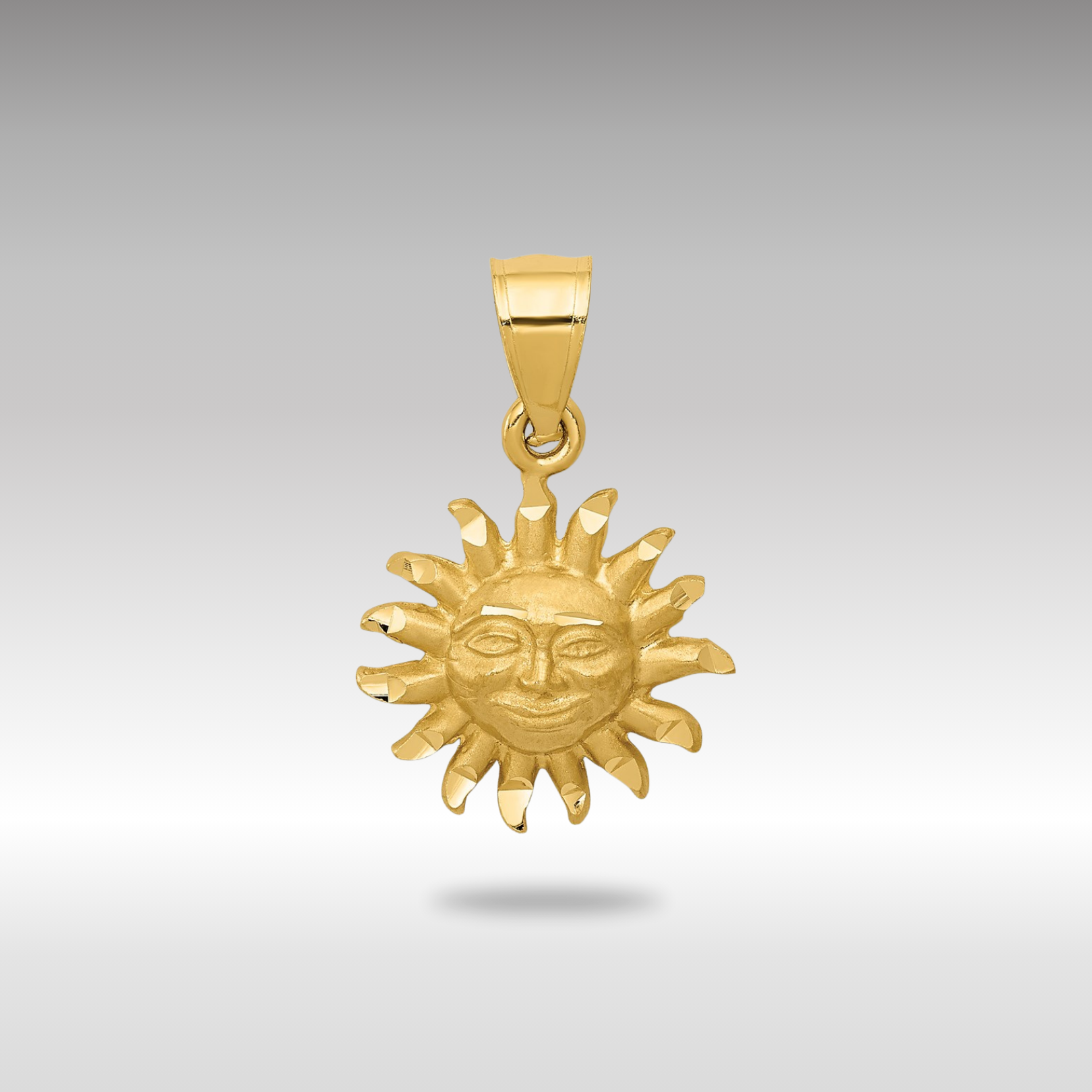 Gold Satin Diamond-Cut Sun Pendant Necklace Model-K5967 - Charlie & Co. Jewelry