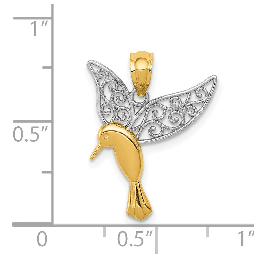Yellow Gold and White Gold Hummingbird Necklace Pendant Model-K5997 - Charlie & Co. Jewelry