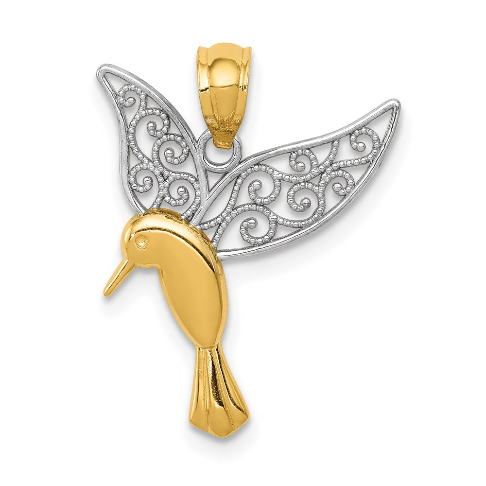 Yellow Gold and White Gold Hummingbird Necklace Pendant Model-K5997 - Charlie & Co. Jewelry