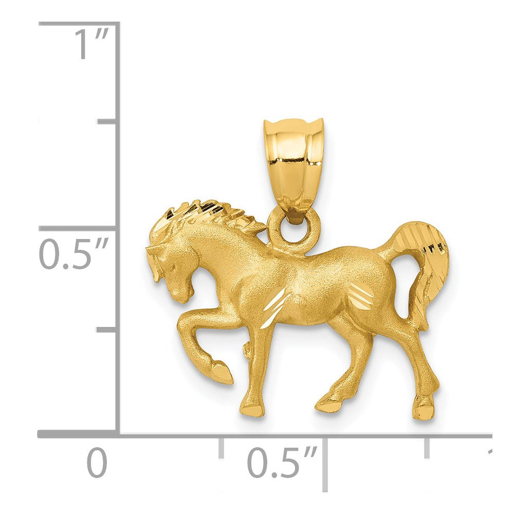14K Gold Satin and Diamond-Cut Horse Pendant - Charlie & Co. Jewelry