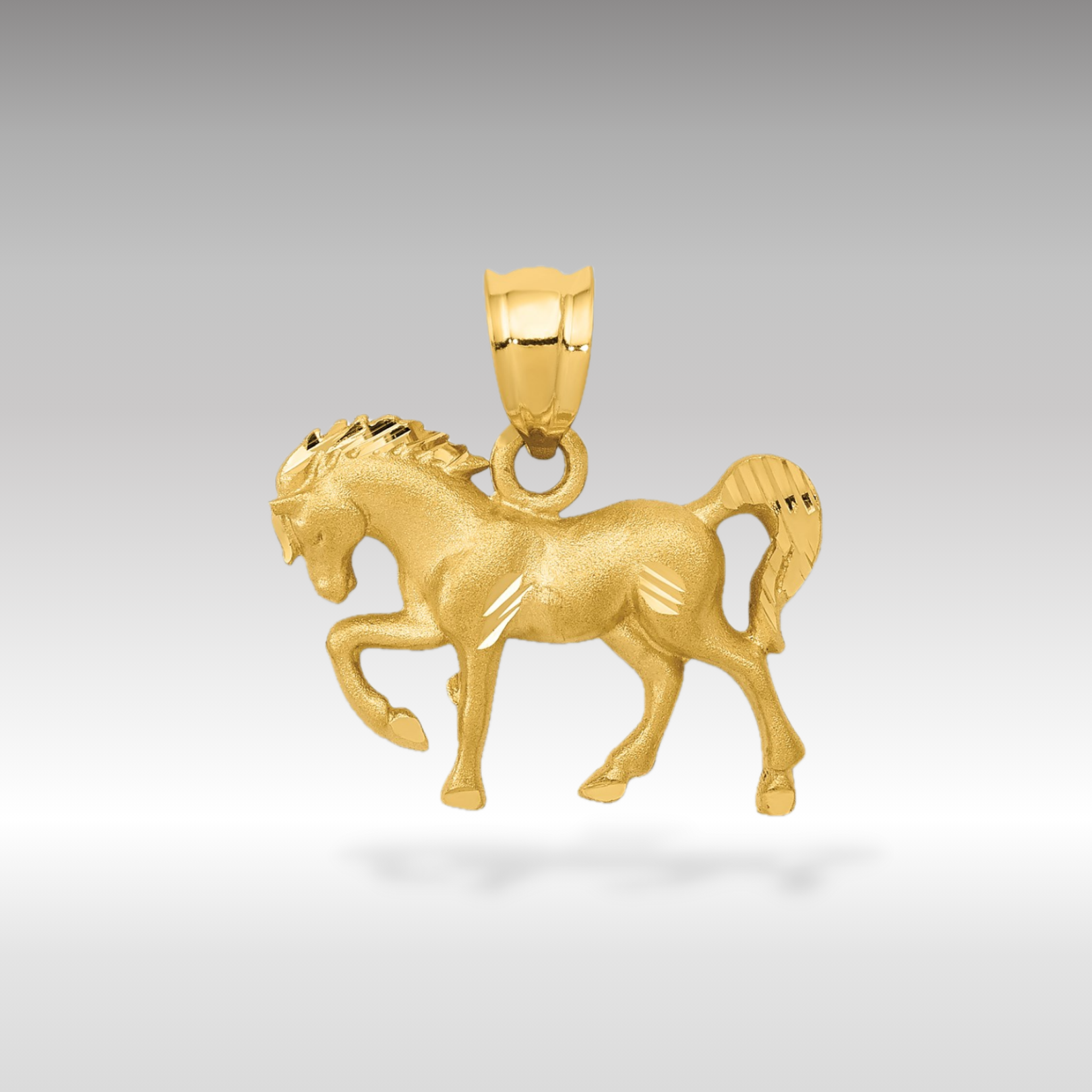 14K Gold Satin and Diamond-Cut Horse Pendant - Charlie & Co. Jewelry