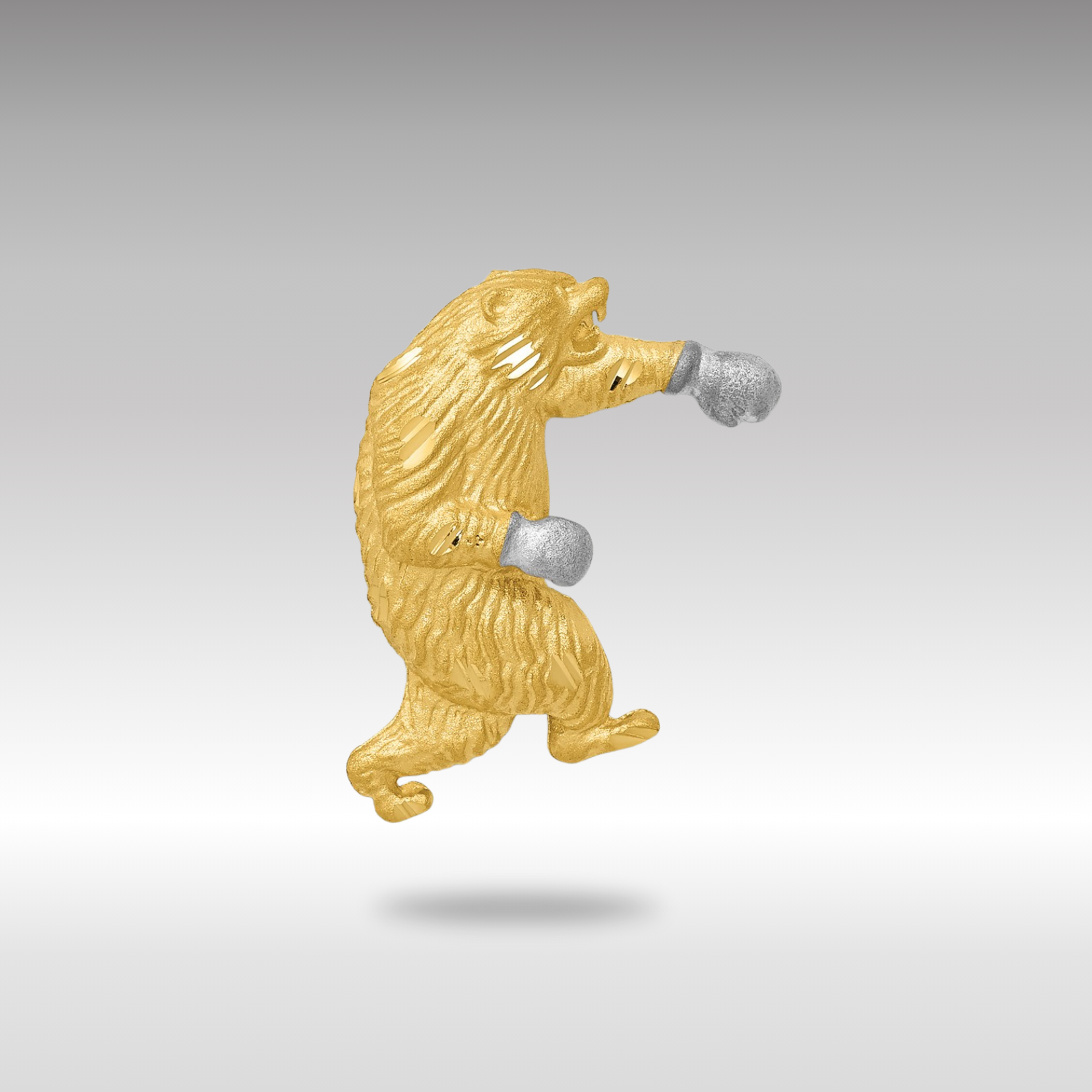 Gold Satin Finish Diamond Cut Boxing Bear Chain Slide - Model K6009 - Charlie & Co. Jewelry