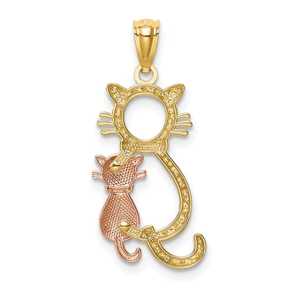14K Yellow and Rose Gold Sitting Cats Necklace Pendant - Charlie & Co. Jewelry