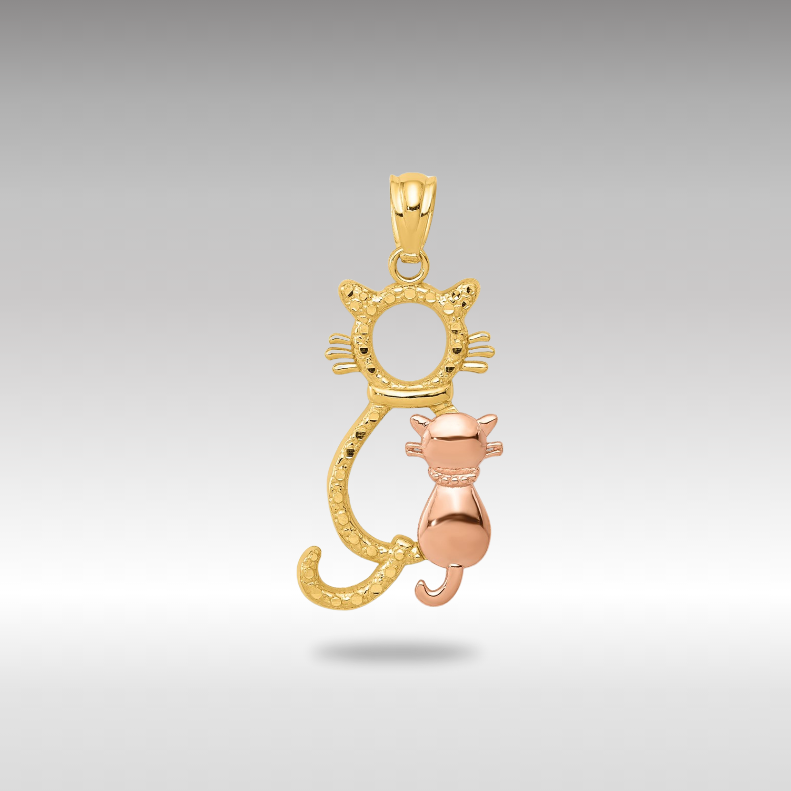 Yellow and Rose Gold Sitting Cats Necklace Pendant - Charlie & Co. Jewelry