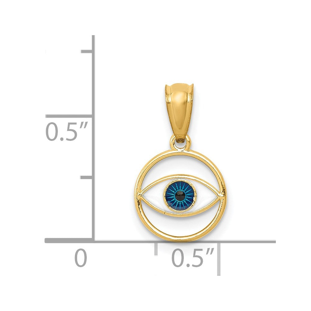 14K Gold Polished Enameled Eye Pendant - Charlie & Co. Jewelry