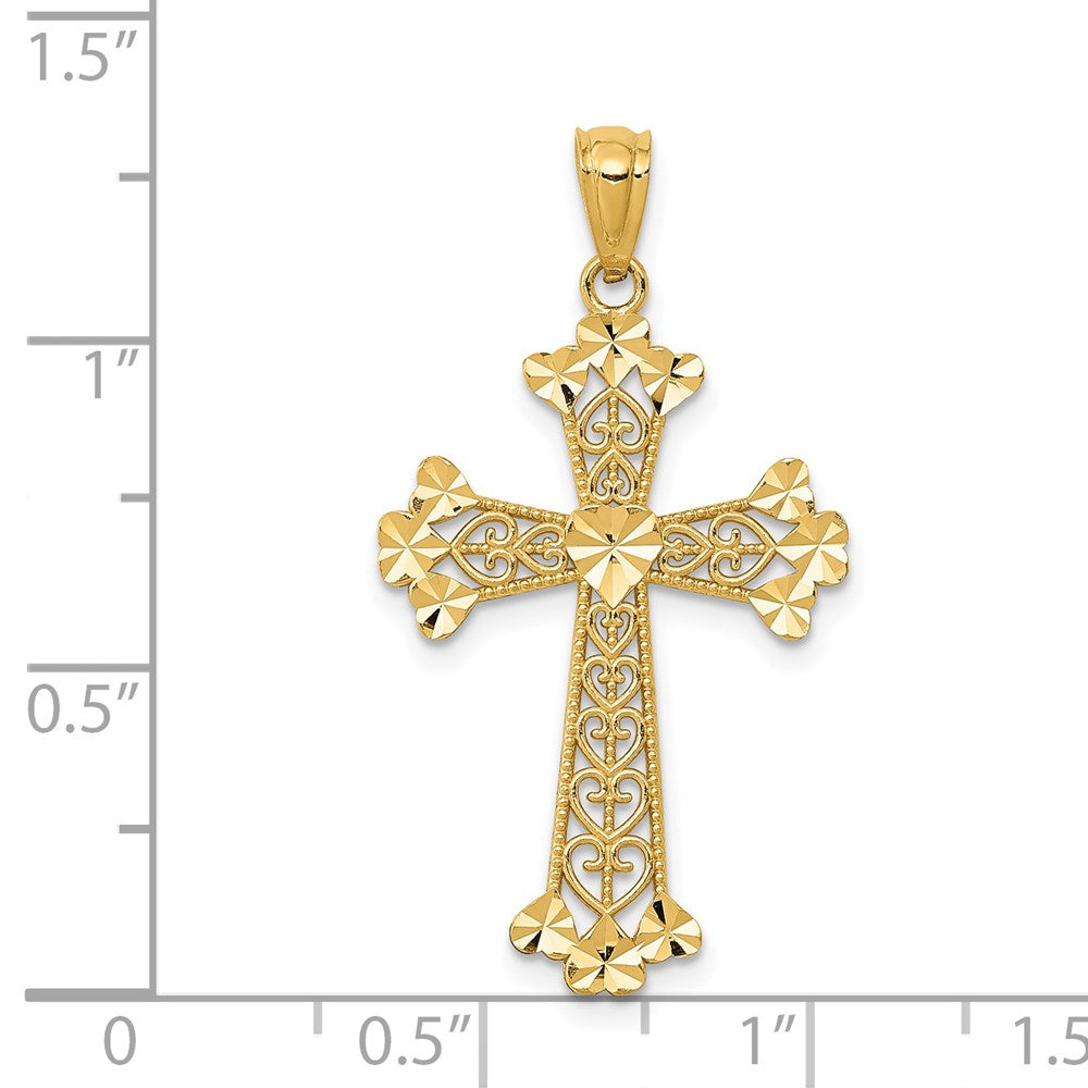 Gold Filigree Hearts Cross Necklace Charm Model-K6241 - Charlie & Co. Jewelry