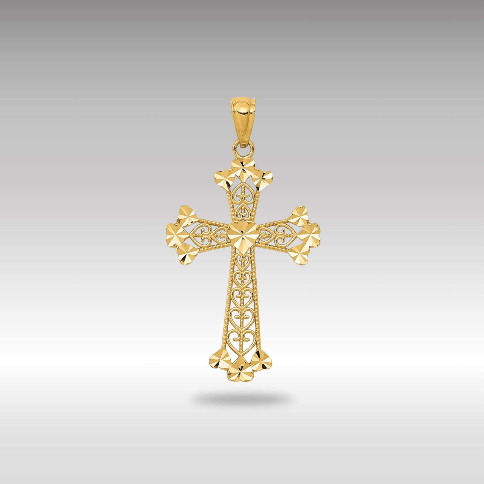 Gold Filigree Hearts Cross Necklace Charm Model-K6241 - Charlie & Co. Jewelry