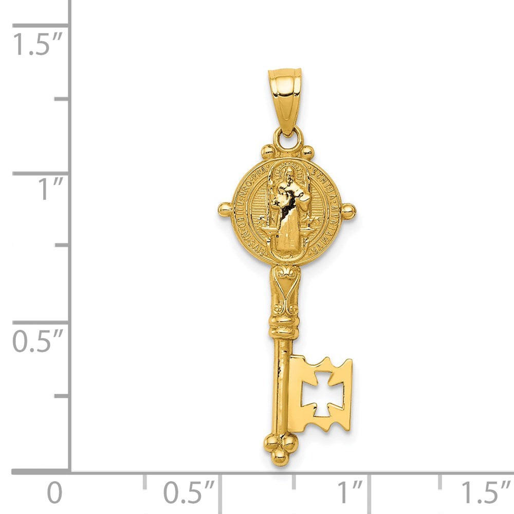 14K Gold Double-Sided St. Benedict Key Pendant - Charlie & Co. Jewelry