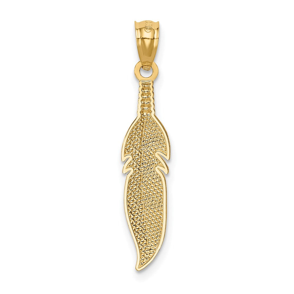 Gold Polished Feather Pendant Necklace Model-K6382 - Charlie & Co. Jewelry