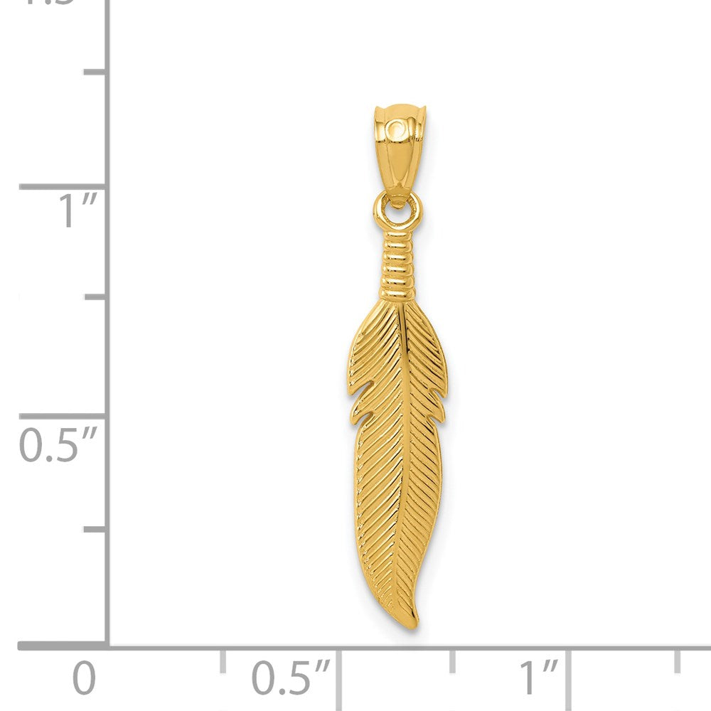 Gold Polished Feather Pendant Necklace Model-K6382 - Charlie & Co. Jewelry