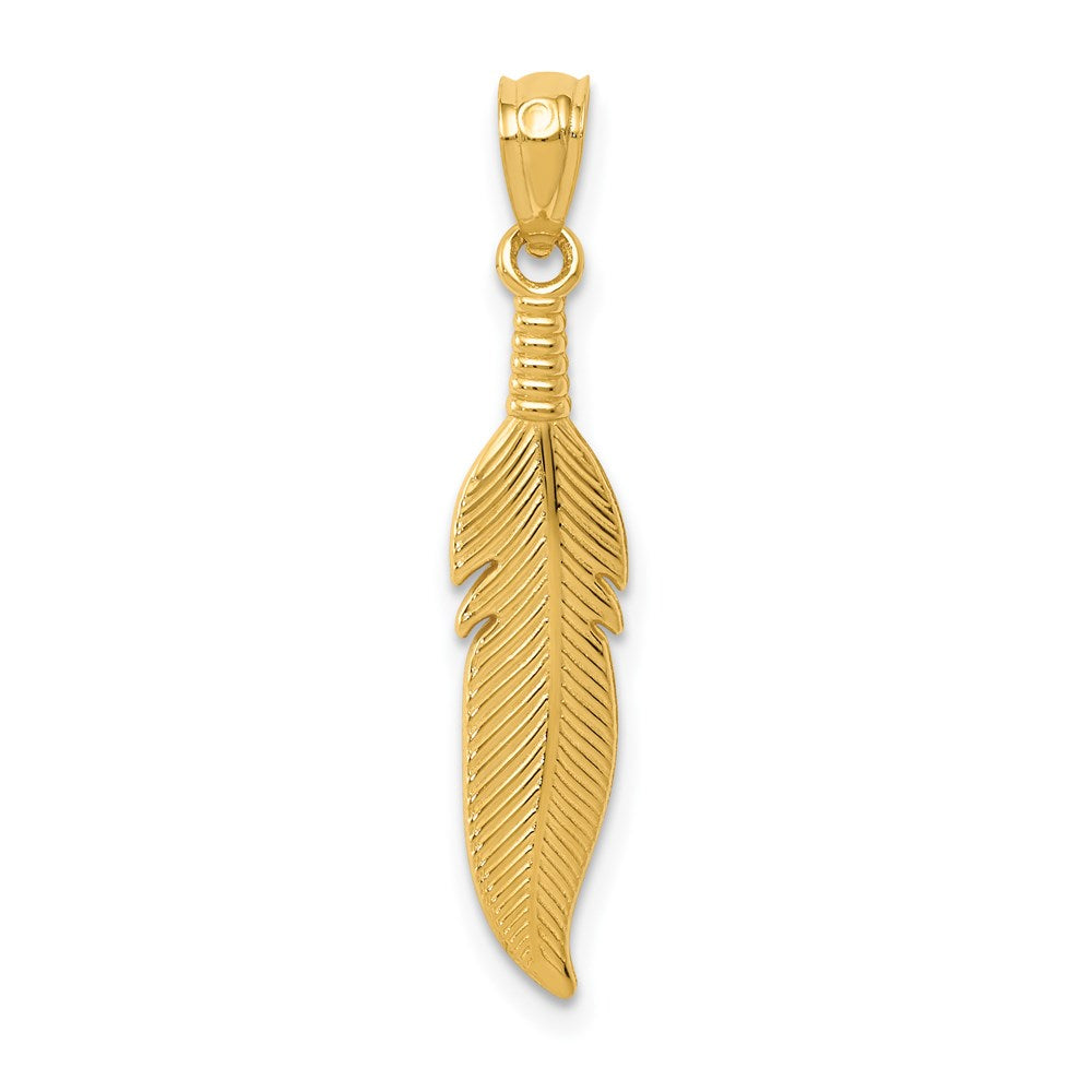 Gold Polished Feather Pendant Necklace Model-K6382 - Charlie & Co. Jewelry