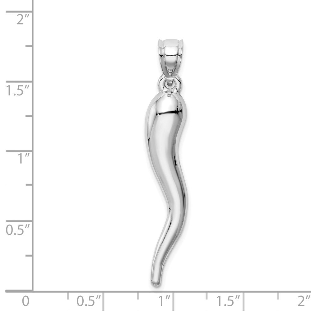 14K White Gold Extra Large 3D Italian Horn Charm - Charlie & Co. Jewelry