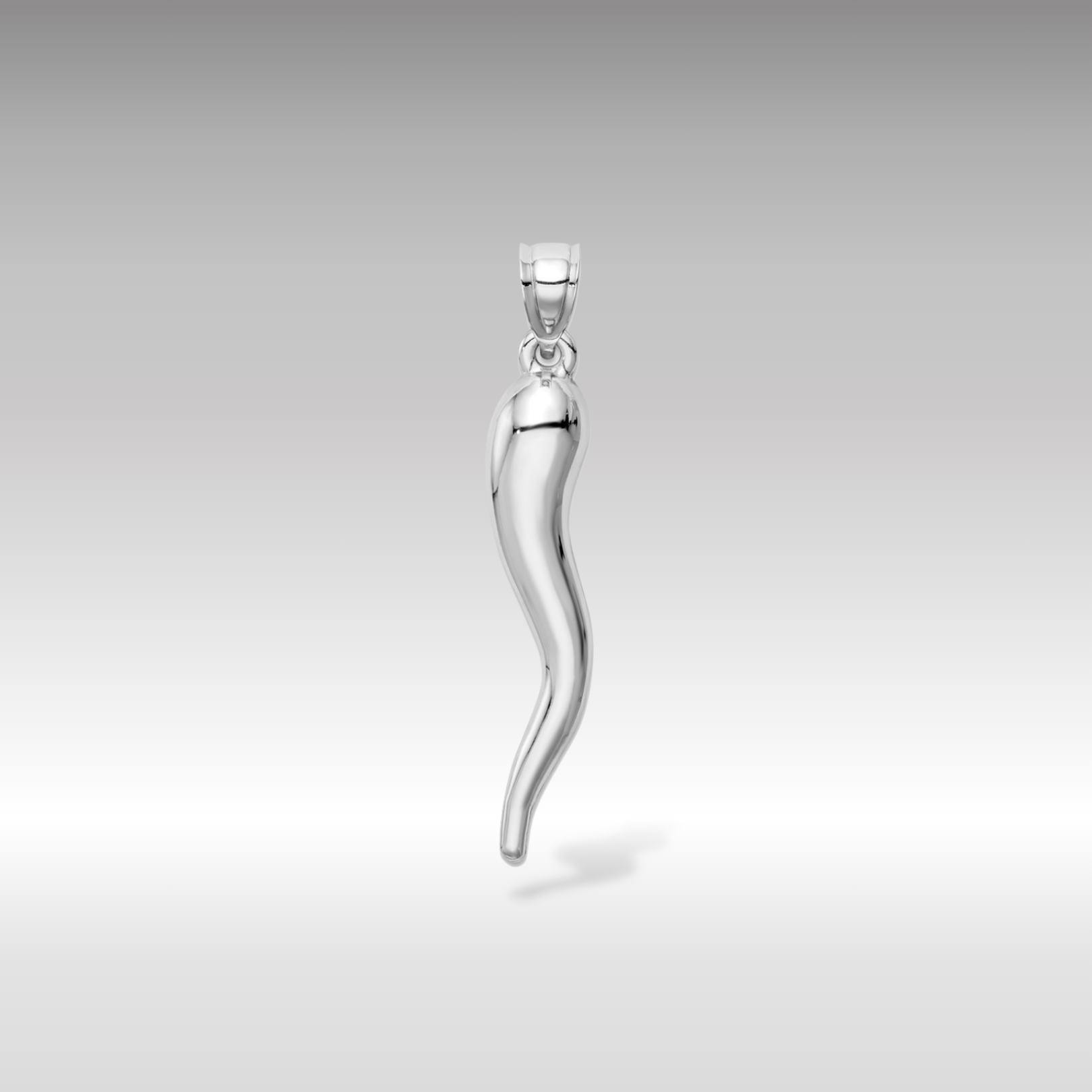 14K White Gold Extra Large 3D Italian Horn Charm - Charlie & Co. Jewelry