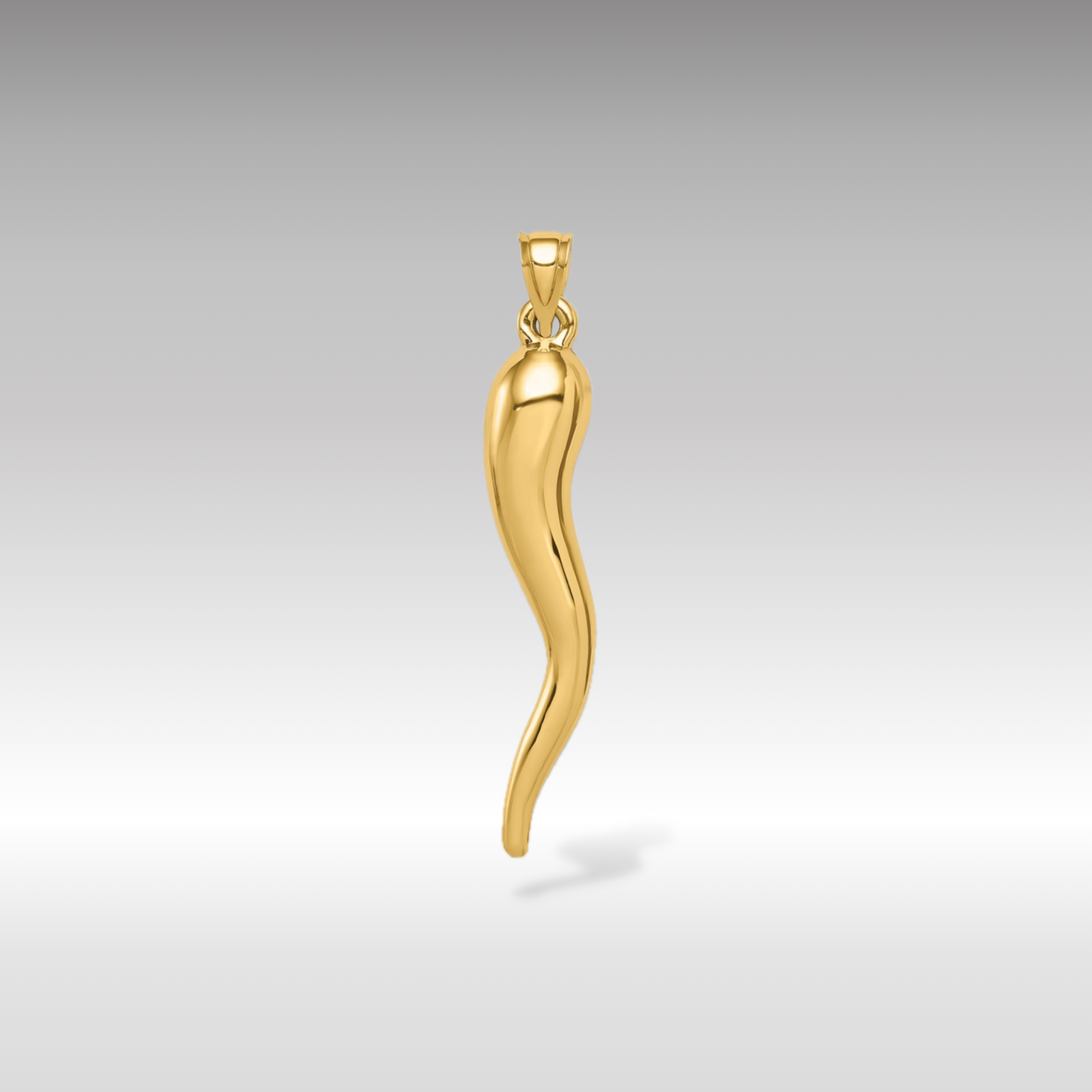 14K Gold Light Weight Extra Large 3D Italian Horn Charm - Charlie & Co. Jewelry