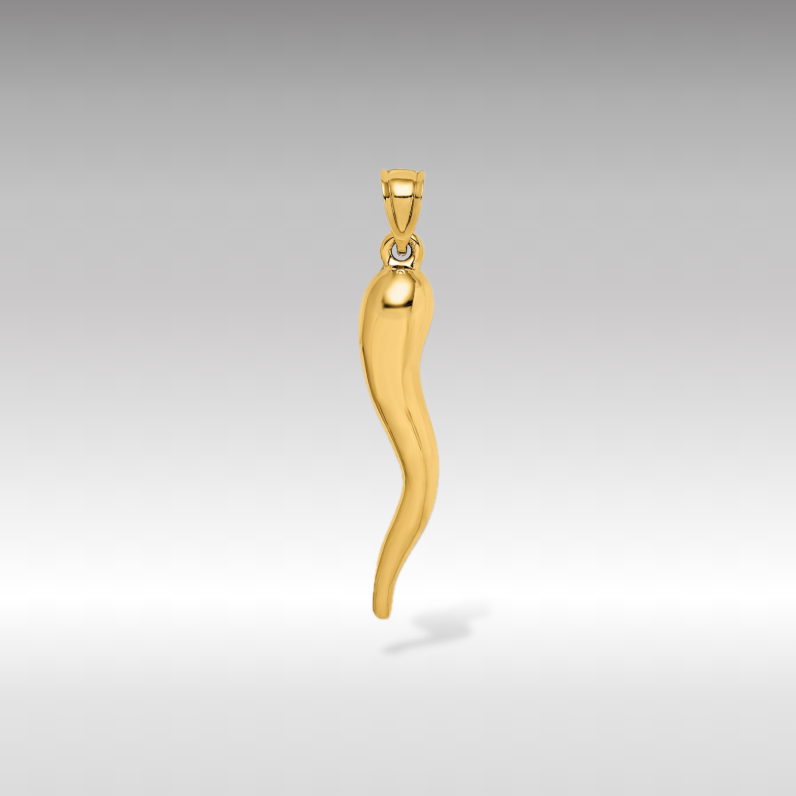 14K Gold Light Weight Extra Large 3D Italian Horn Charm - Charlie & Co. Jewelry