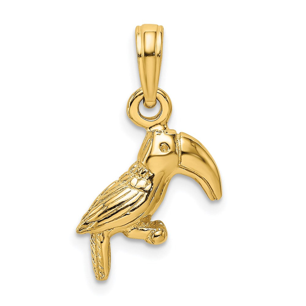 14K Gold 3D Textured/Polished Toucan Bird Pendant - Charlie & Co. Jewelry
