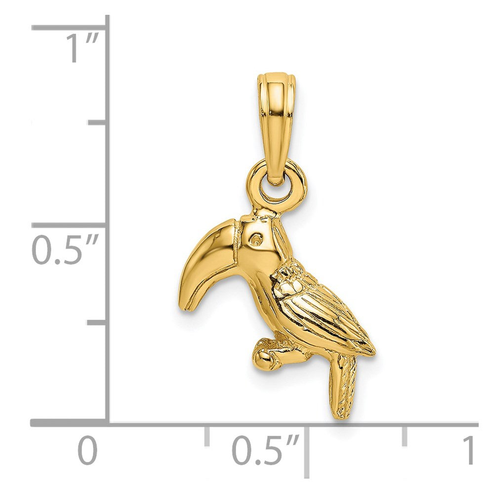 14K Gold 3D Textured/Polished Toucan Bird Pendant - Charlie & Co. Jewelry