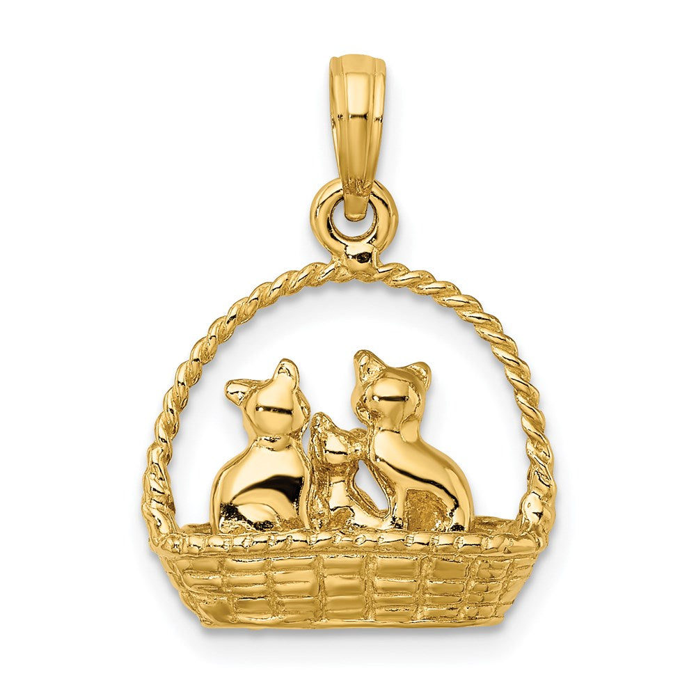 14K Gold 3D Cats Inside Of Basket Pendant - Charlie & Co. Jewelry
