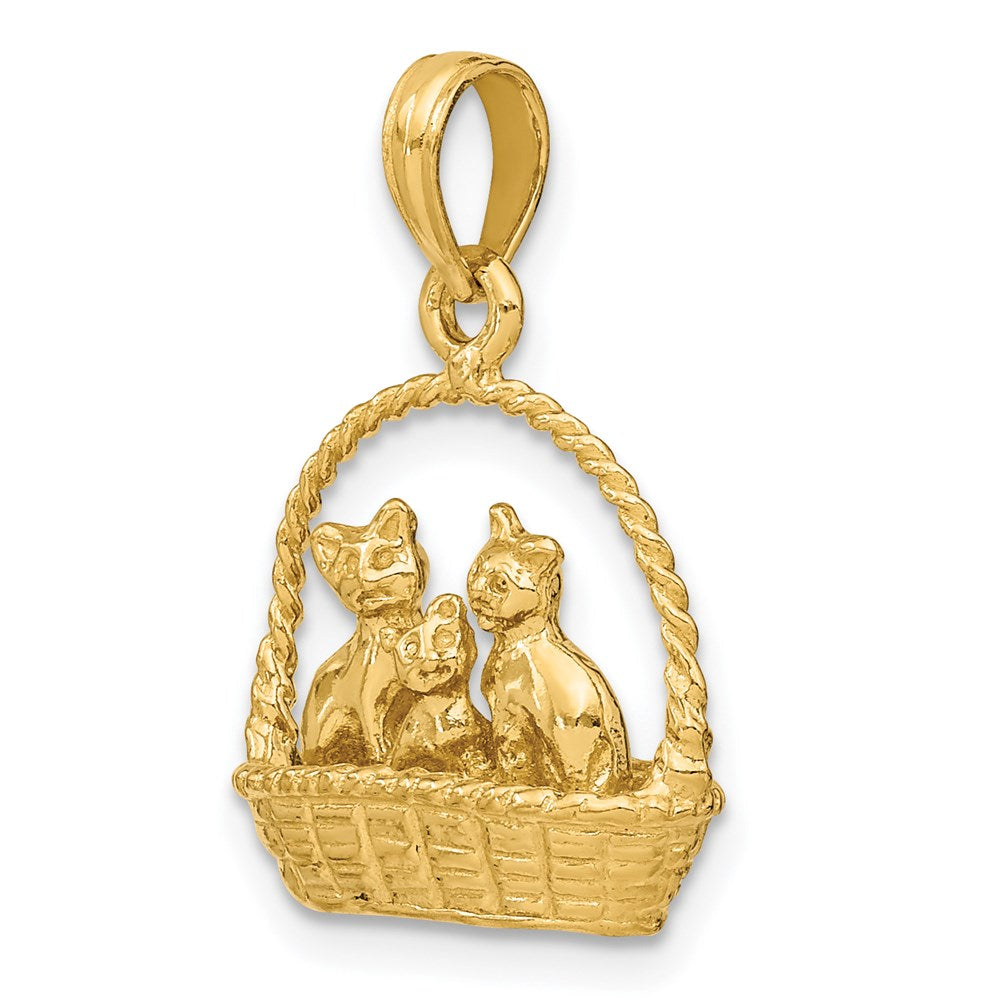 14K Gold 3D Cats Inside Of Basket Pendant - Charlie & Co. Jewelry