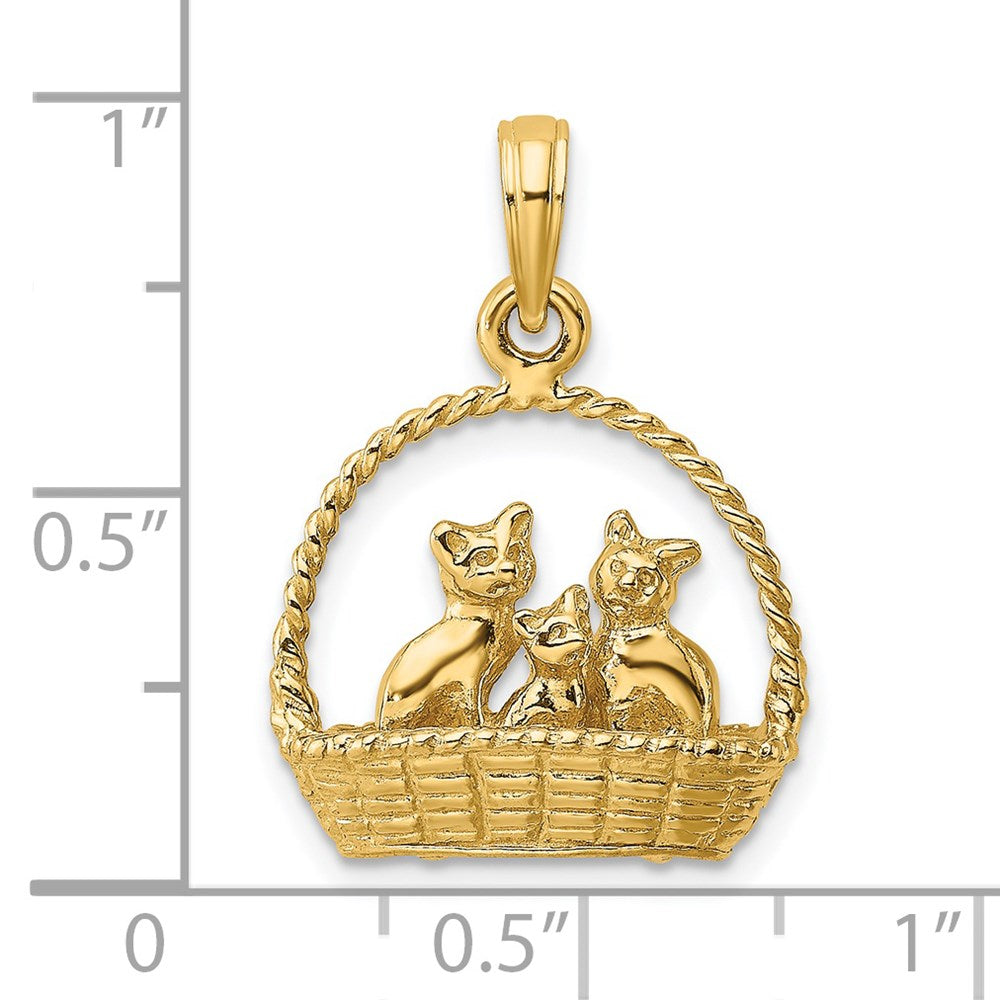 14K Gold 3D Cats Inside Of Basket Pendant - Charlie & Co. Jewelry