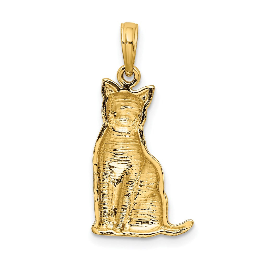 14K Gold Textured Sitting Cat Pendant - Charlie & Co. Jewelry