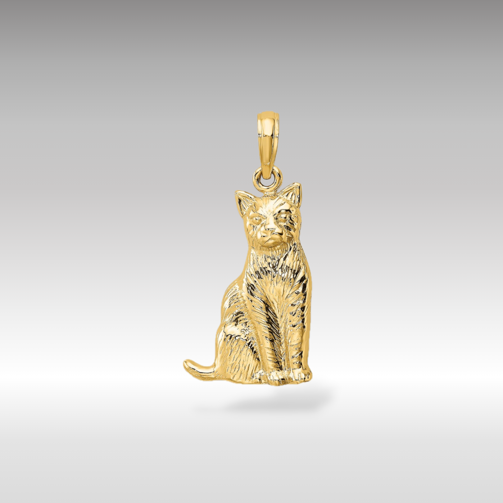 14K Gold Textured Sitting Cat Pendant - Charlie & Co. Jewelry