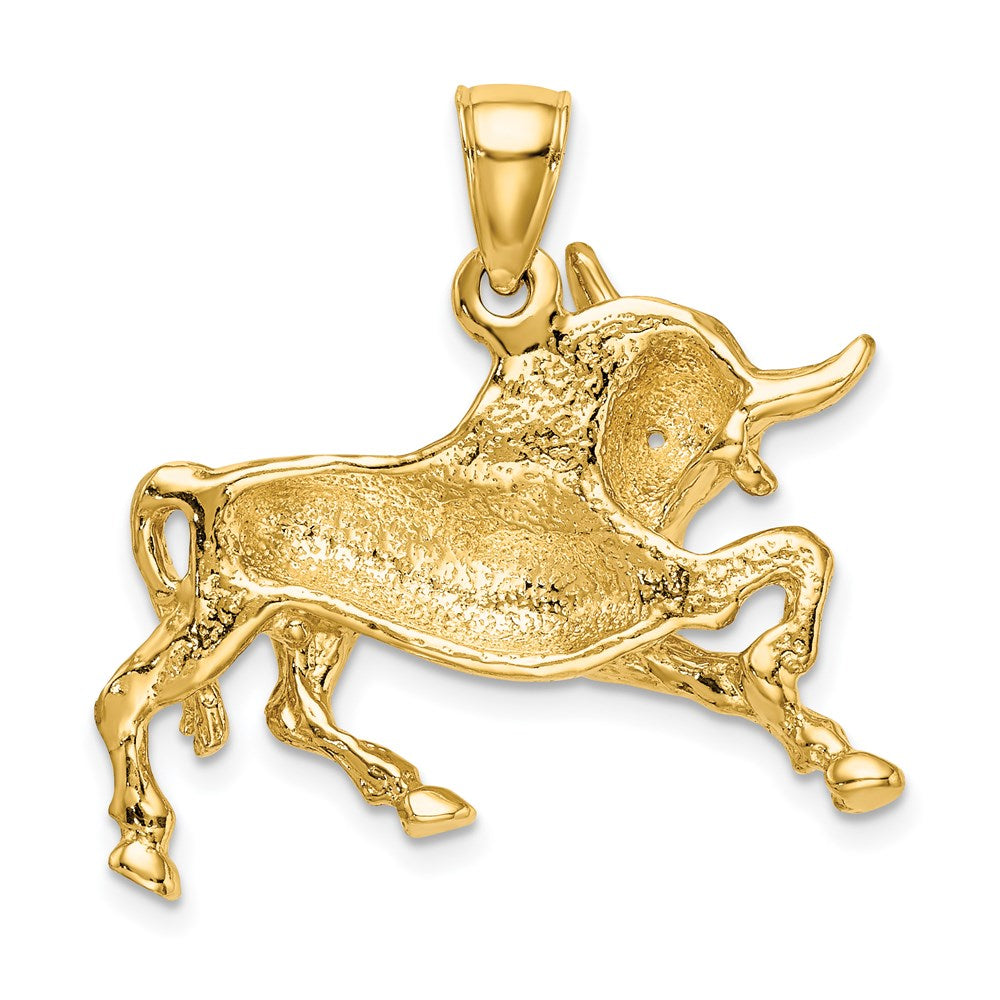 Gold Large Polished Raging Bull with Horns Charm Necklace - Model K6491 - Charlie & Co. Jewelry