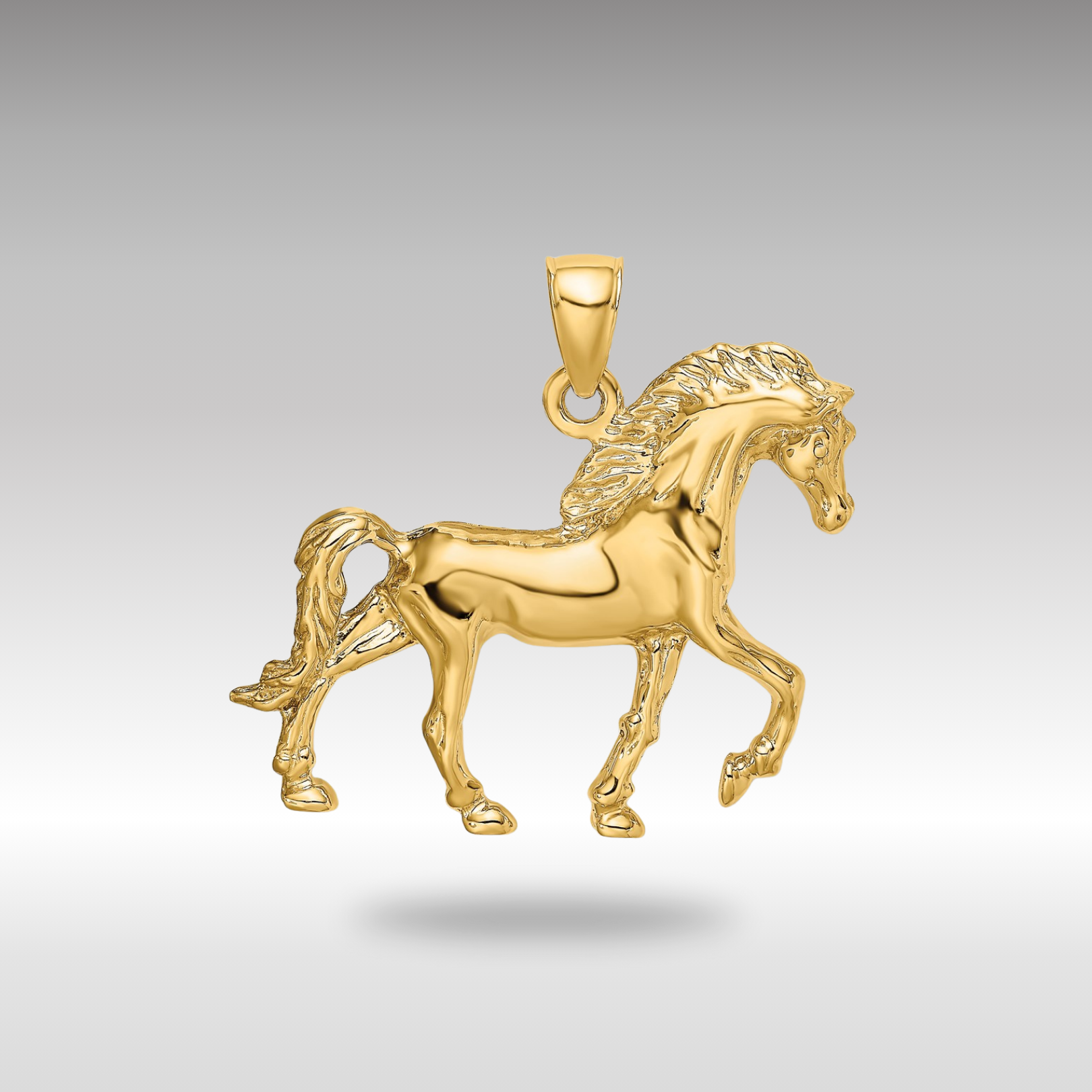 Gold Polished Large Horse Walking Charm Necklace - Model K6501 - Charlie & Co. Jewelry