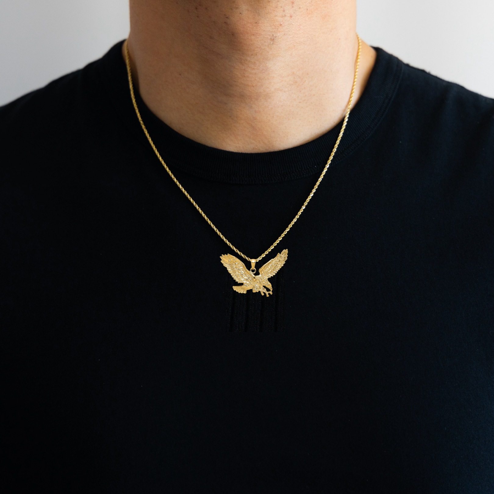Gold Large Eagle with Beak Touching Claws Charm Necklace - Model K6514 - Charlie & Co. Jewelry