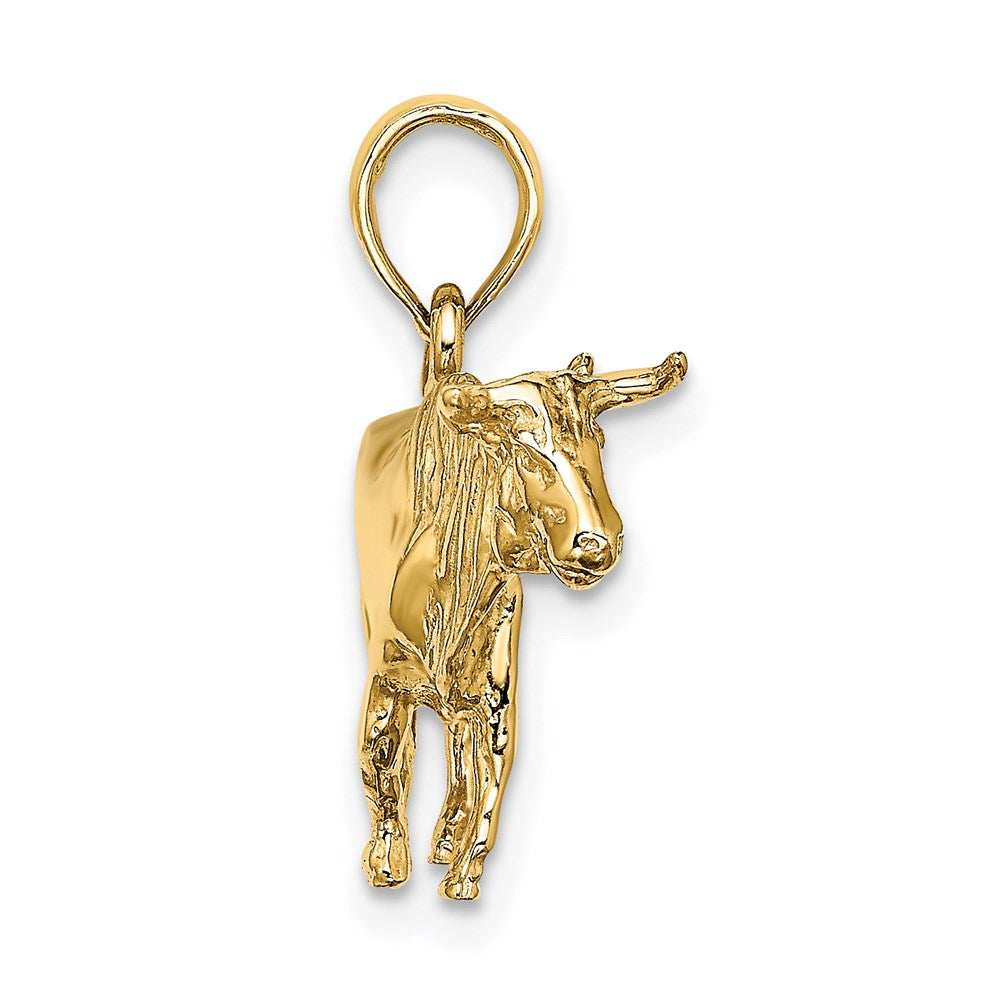 Gold 3-D Bull with Horns Charm Necklace - Model K6521 - Charlie & Co. Jewelry