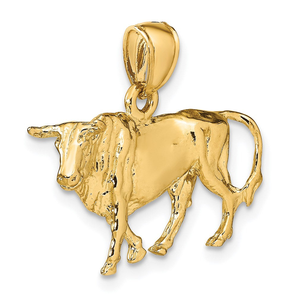 Gold 3-D Bull with Horns Charm Necklace - Model K6521 - Charlie & Co. Jewelry