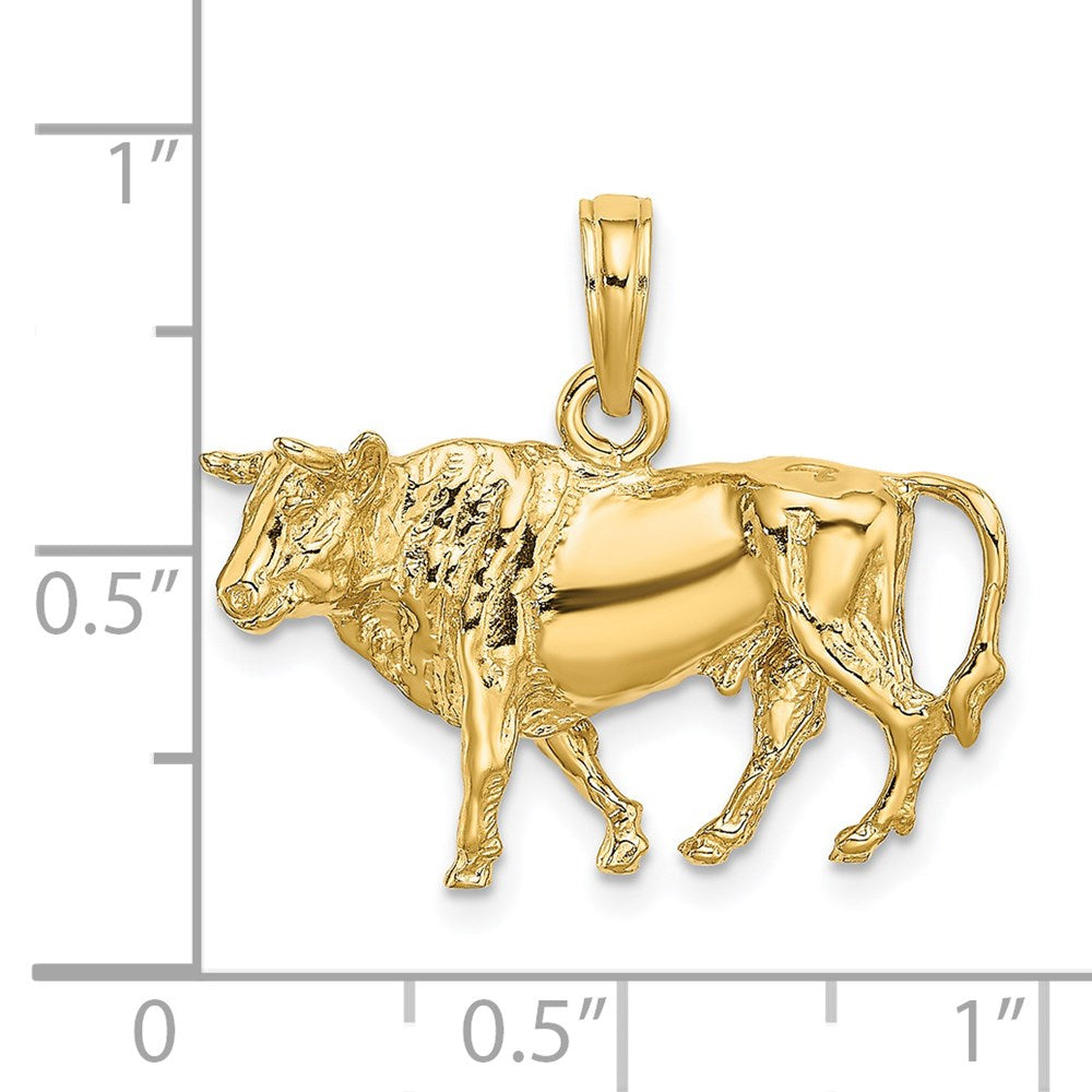 Gold 3-D Bull with Horns Charm Necklace - Model K6521 - Charlie & Co. Jewelry