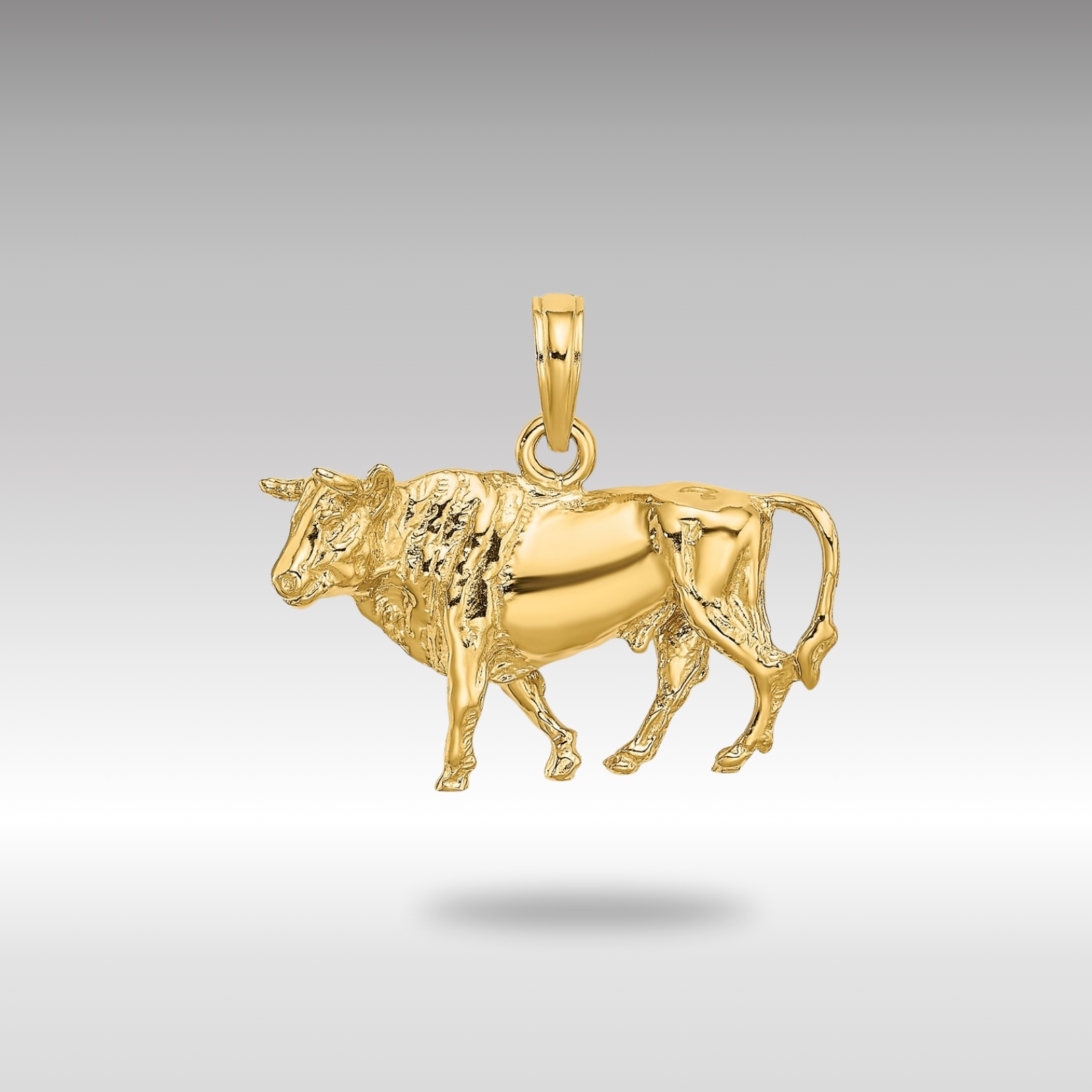 Gold 3-D Bull with Horns Charm Necklace - Model K6521 - Charlie & Co. Jewelry