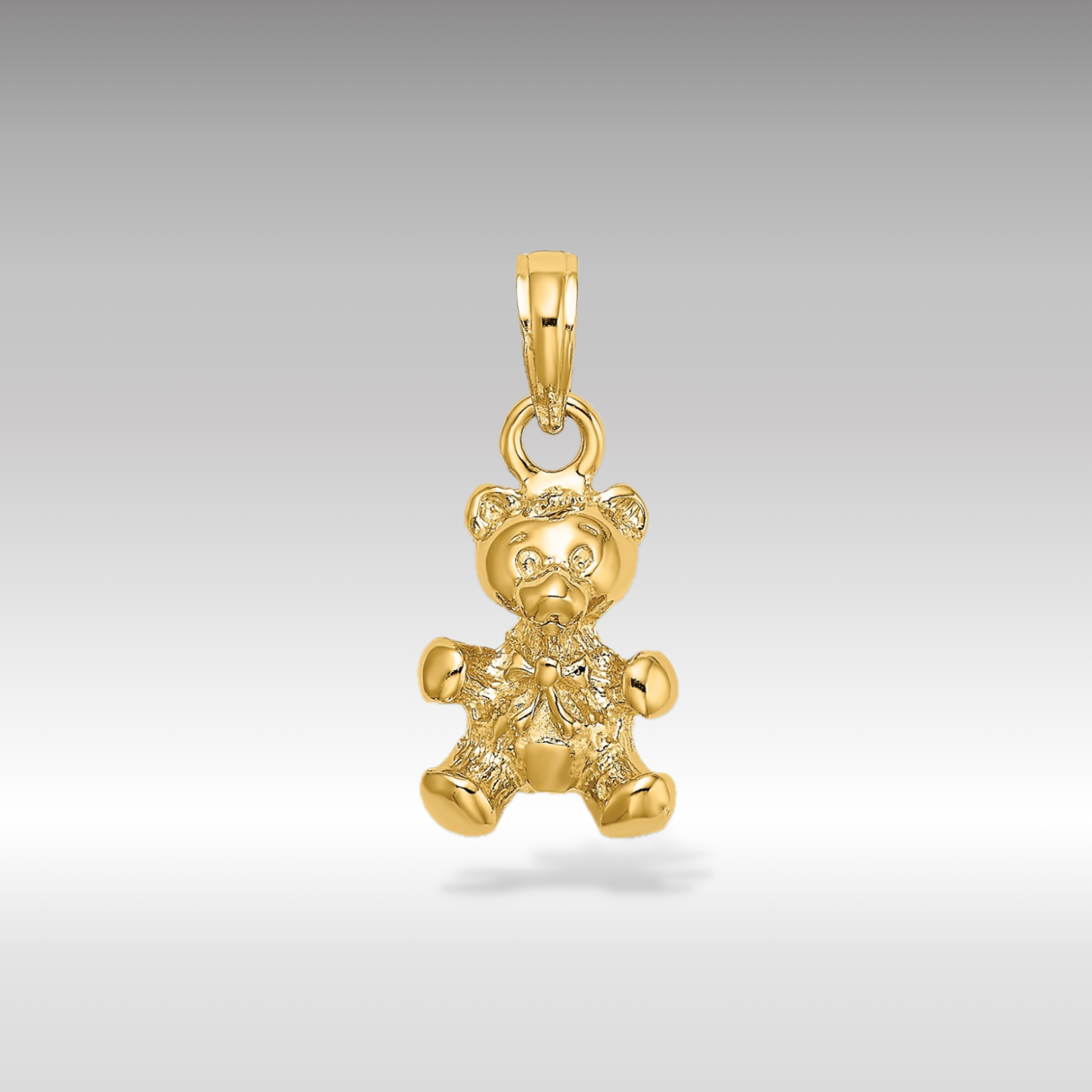 14K Gold 3D Teddy Bear with Bow Tie Pendant - Charlie & Co. Jewelry