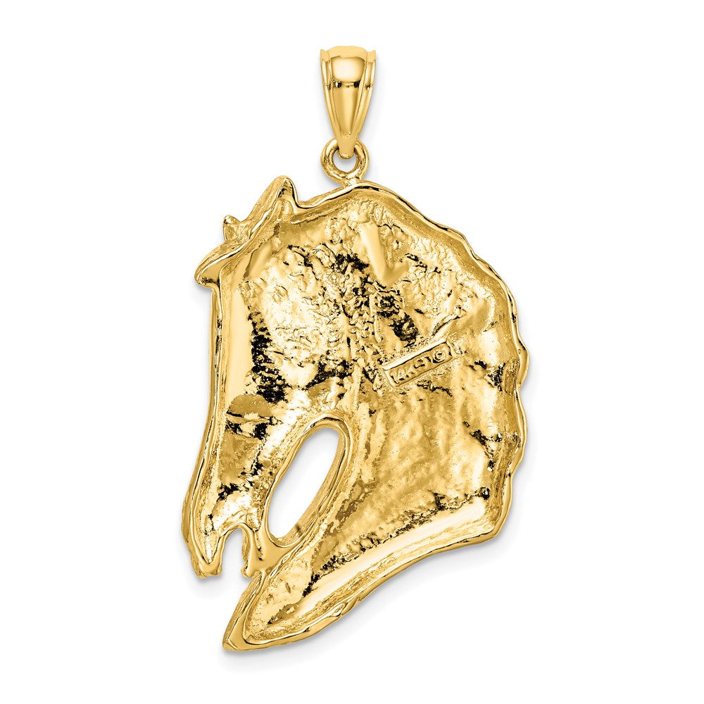 Gold Polished Large Horse Head with Long Mane Charm Necklace - Model K6531 - Charlie & Co. Jewelry
