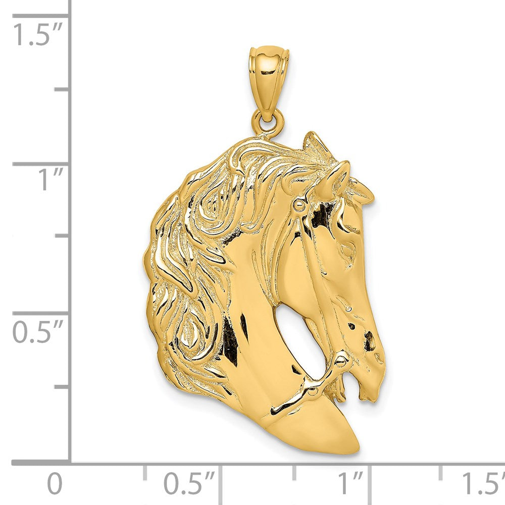 Gold Polished Large Horse Head with Long Mane Charm Necklace - Model K6531 - Charlie & Co. Jewelry