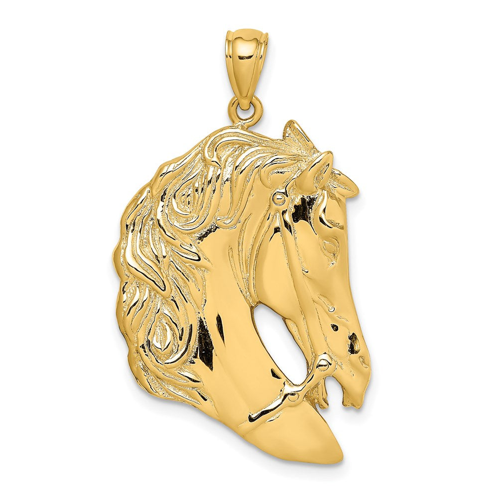 Gold Polished Large Horse Head with Long Mane Charm Necklace - Model K6531 - Charlie & Co. Jewelry