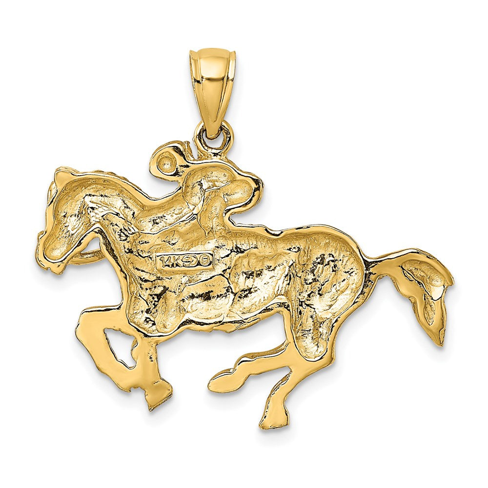Gold Polished Jockey on Horse Large Charm Necklace - Model K6541 - Charlie & Co. Jewelry