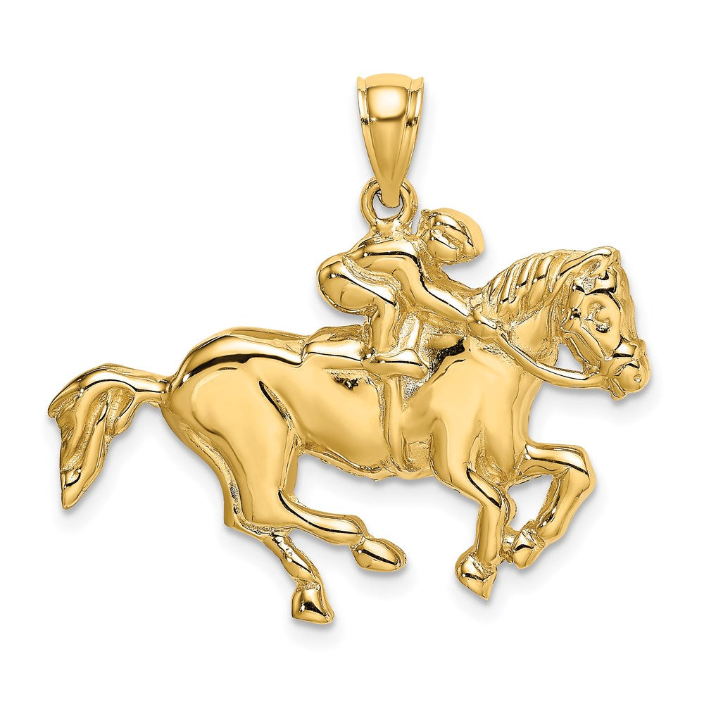 Gold Polished Jockey on Horse Large Charm Necklace - Model K6541 - Charlie & Co. Jewelry