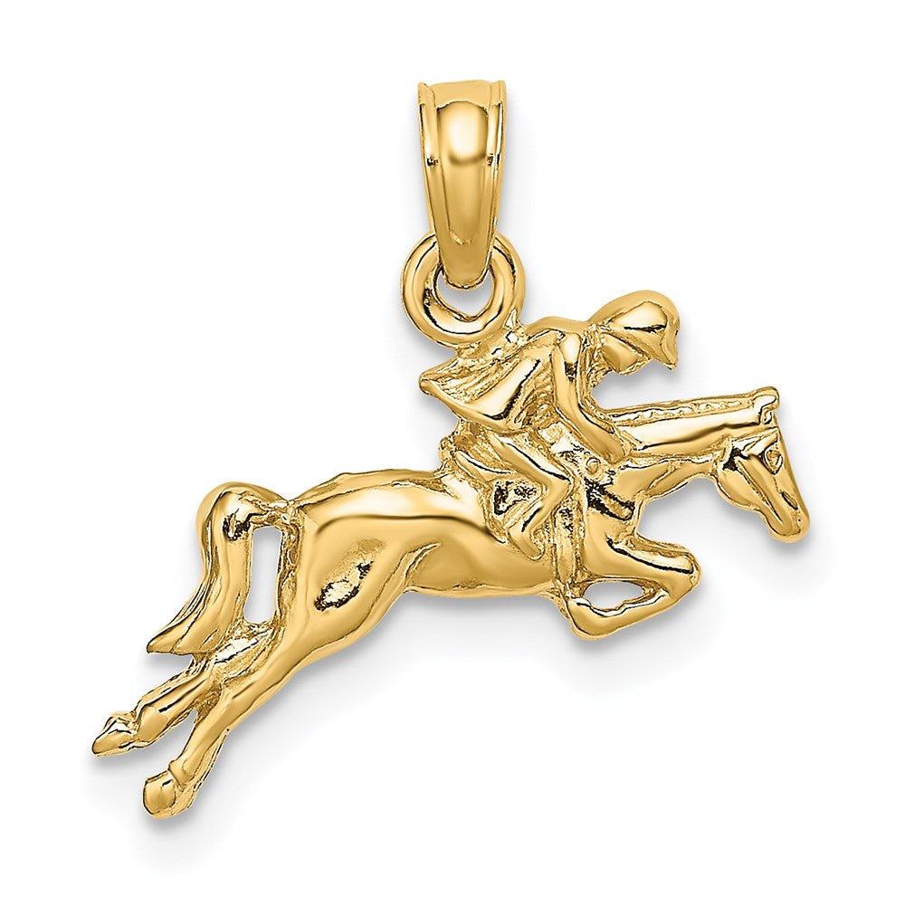 14K Gold Jockey on Jumping Horse Necklace Pendant - Charlie & Co. Jewelry